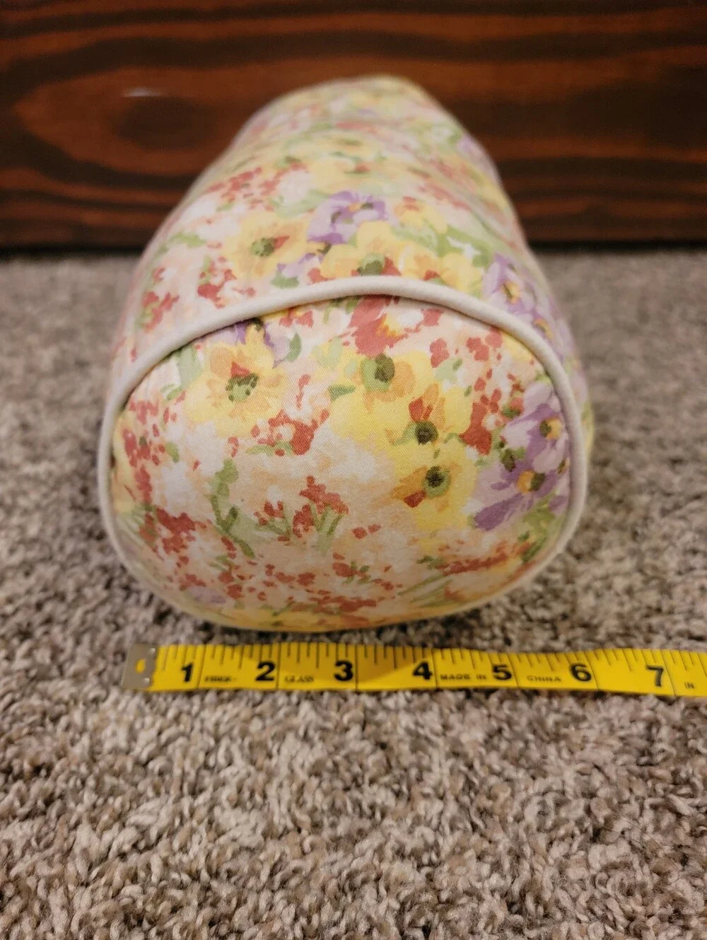Floral Bolster Pillow in Yellow and Lavender – Decorative Home Bedding
